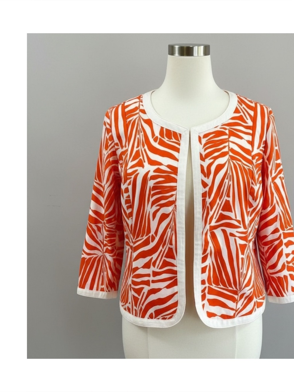 Linear LP Orange & White Palm Leaf Zebra Striped Jacket Size Large Petite